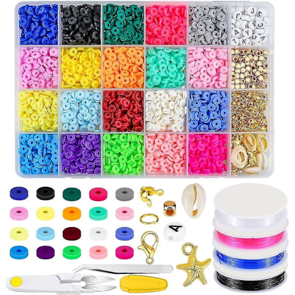 Lerbeads af ler - Flade Heishi-perler - 4285 stk - 20 farver - 6 mm runde ler-afstandsperler