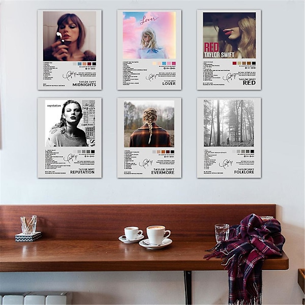 6 stk./sæt Taylor Swift Album Poster Folklore Lover Red Midnights Reputation Evermore Prints Album Cover Væghængt Dekoration Gave til Swiftie Fans