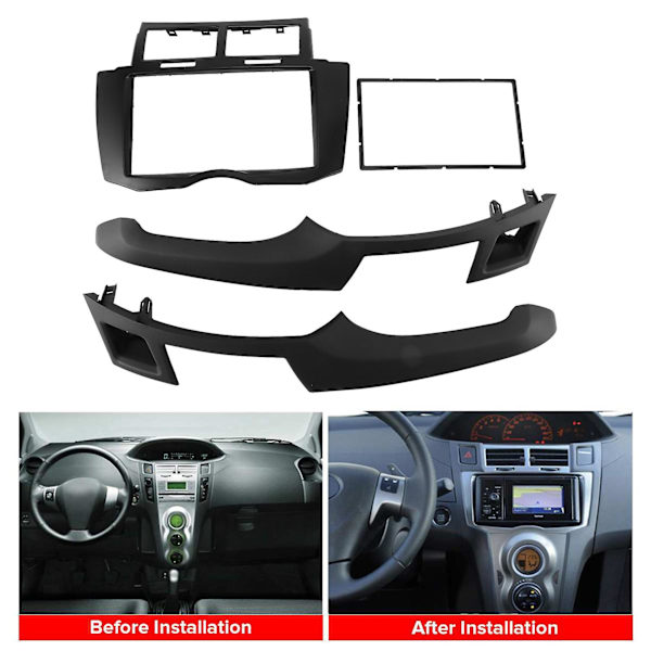 Bilstereoramme Fascia Trim Kit, 2 Din Instrumentpanel DVD-ram Install Kit För Toyota Yaris Vitz Platz 2005 2006 2007 2008-2011