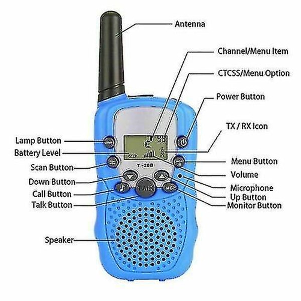 Walkie Talkies T388 Lang rekkevidde Walkie Talkie for barn 1 par Blå farge