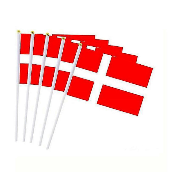 100pcs Denmark Hand Held Shake Small Flag 14x21cm polyester Denmark Hand Waving Flag with plastic flagpole for decoration