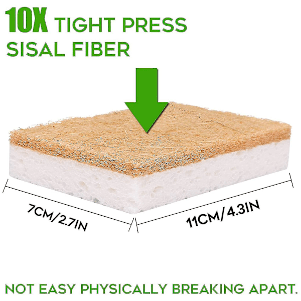 Svamp 9-pakning, ripesikker skuresvamp, biologisk nedbrytbar sisal skrubber med komposterbare oppvasksponges F