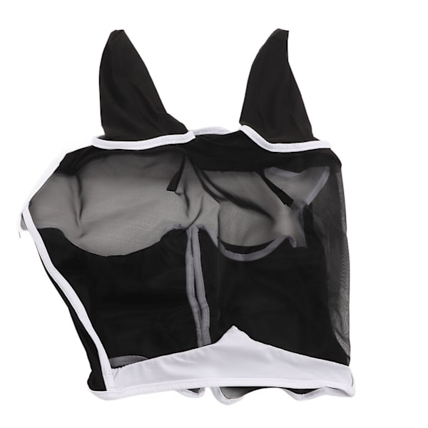 Svart L Mesh Hästflugmask med Öron - Avtagbar Elastisk UV-skydd Andningsbar