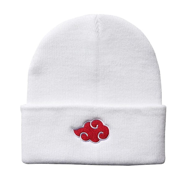 Vinterstrikket lue Anime Naruto Akatsuki rød sky-broderi Beanie ullhatt varm Unisex kvinner menn white