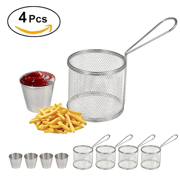 Fry Baskets, Mini Round Stainless Steel French Fries Mesh Fryer Basket Holder Cooking Tool