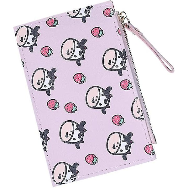 Bull Head Pattern Coin Purse Zipper Cash Pocket Card Holder Women's ID Window (Pink) 01