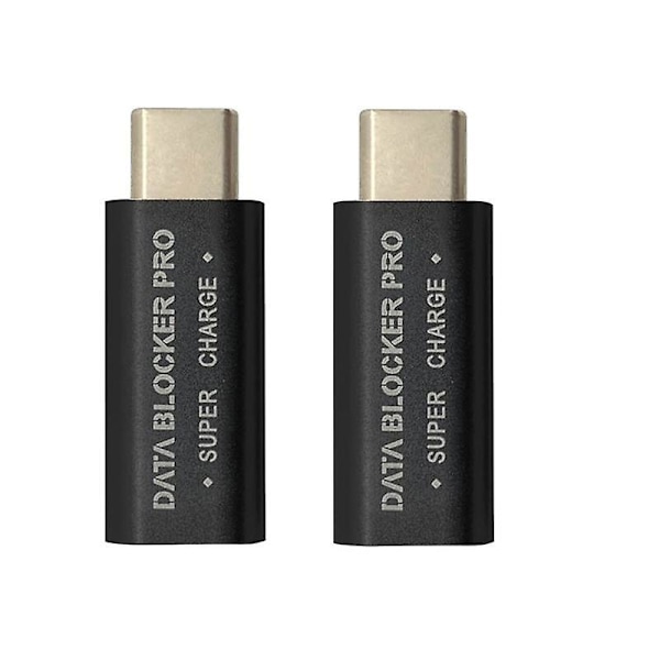 2 st USB Typ-C Datablocker USB-C Juice Jack Defender Adapter Stöd för Snabbladdning (50V/5A) Stoppa Datakapning (Svart)