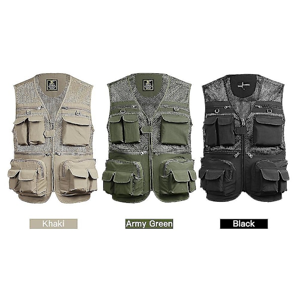 Fiskeskjorte Pustende Fiskeri Reise Mesh Vest Med Glidelås Lommer Sommer Arbeidsvest For Utendørsaktiviteter army green 4xl