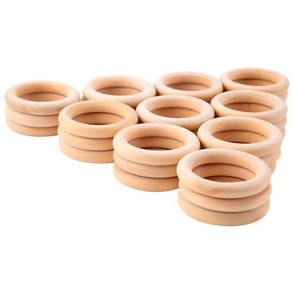 30 stk Naturtre Ringer 60mm Ubehandlet Makrame Tre Ring Tresirkler for DIY Håndverk Ring Henger Smykkeproduksjon