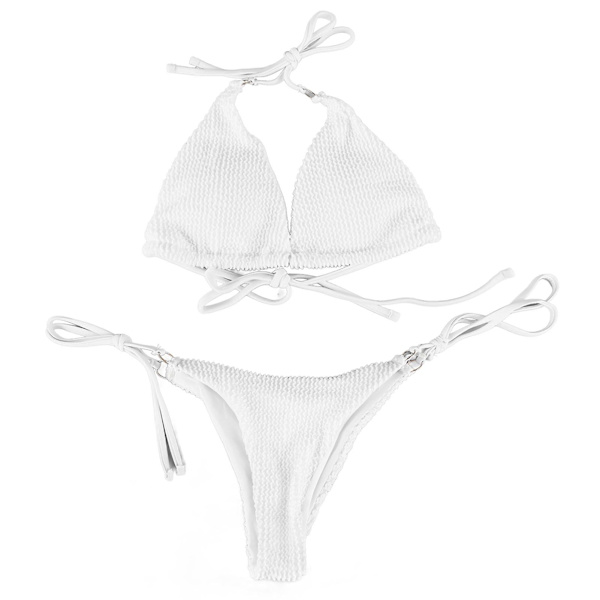 Dam Bikinitop & -byxor i Ren Färg - Korsad Design, Band vid Sidorna, 2-delad Baddräkt för Sommarbad på Stranden (Vit Storlek M)