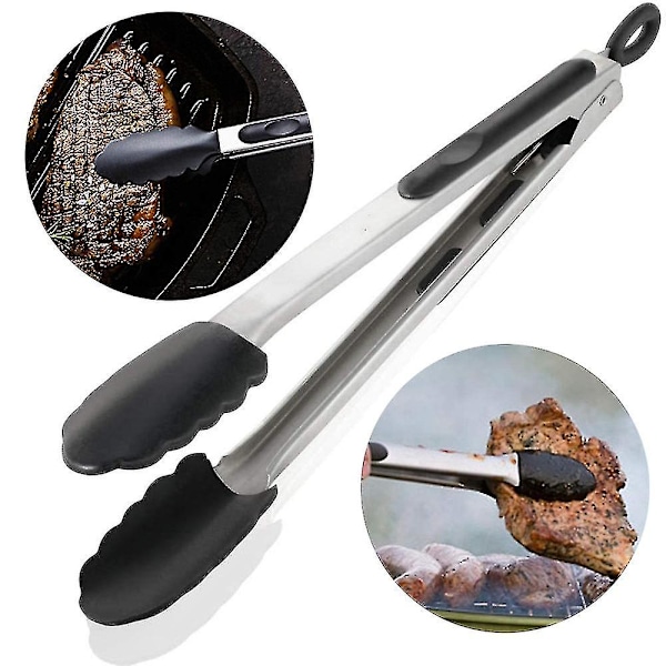 Grill Tongs Stainless Steel, With Heat-resistant Silicone Handle