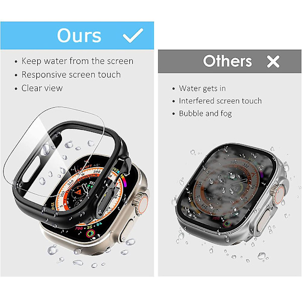 Skärmskydd och skal för Apple Watch 8 Ultra 49mm, Härdat glas skyddande film & hård PC stötfångare set transparent