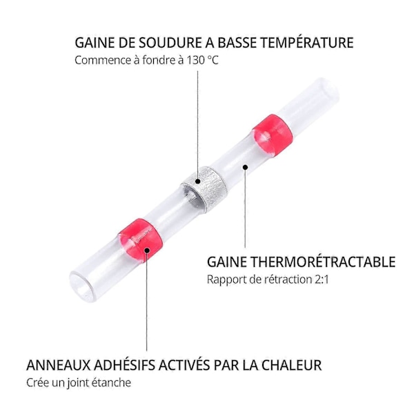 100 stk. Loddevarmekrymp Elektriske Kabelsko - Vandtætte Elektriske Kabelsko - Vandafvisende Butt Afslutning - Rød 0,5-0,75 mm