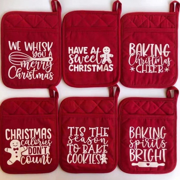 6/12pcs Christmas Pot Holders With Pocket, Xmas Cotton Potholders For Kitchen Heat Resistant Oven Hot Pads Mitts Washable For Baking