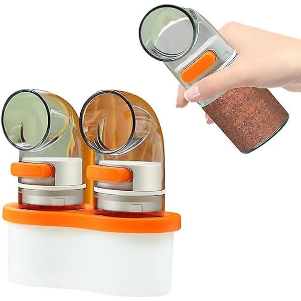 2Pcs Salt Shaker Quantitative Seasoning Jar With Holder For Kitchen Camp