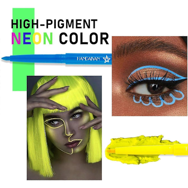 12 Färger UV Glow Eyeliner Set, Neonfärgad Eyeliner, Invändig Matt Eyelinerpenna, Färgglad Eye Liner Makeup Set för Halloween och Fester 1 set