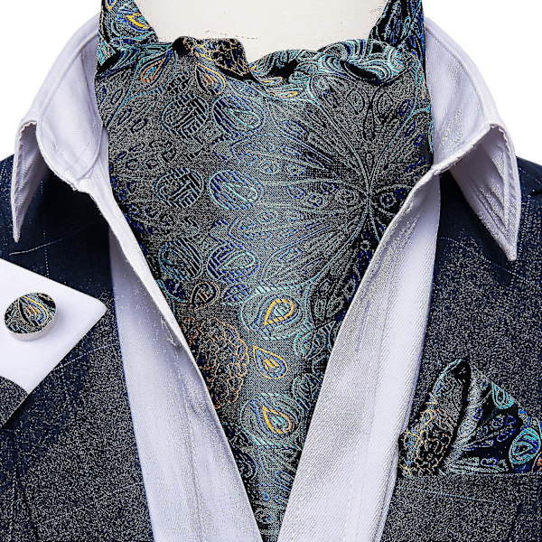 Miesten Luksus Ascot-Solmiosetti Silkki Paisley Cravat Hääjuhla Upea Huivi Solmiot Sarjat Taskuliina Solmio Rannekorut Renkaat-mxbc