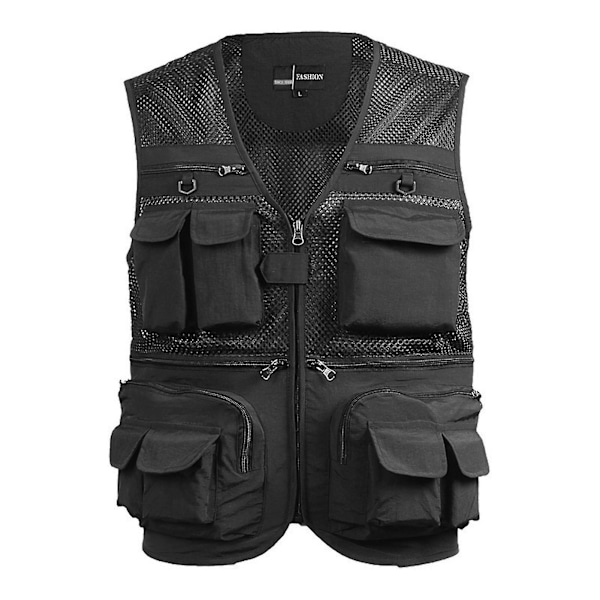 Fiskeskjorte Pustende Fiskeri Reise Mesh Vest Med Glidelås Lommer Sommer Arbeidsvest For Utendørsaktiviteter black 5xl