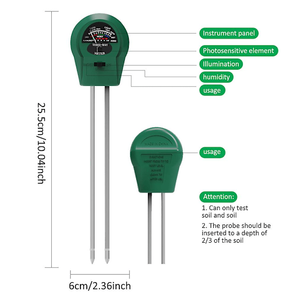 Jord-pH-mätare, fuktighetsmätare och ljusmätare 3-i-1 för trädgårdsväxter 2024