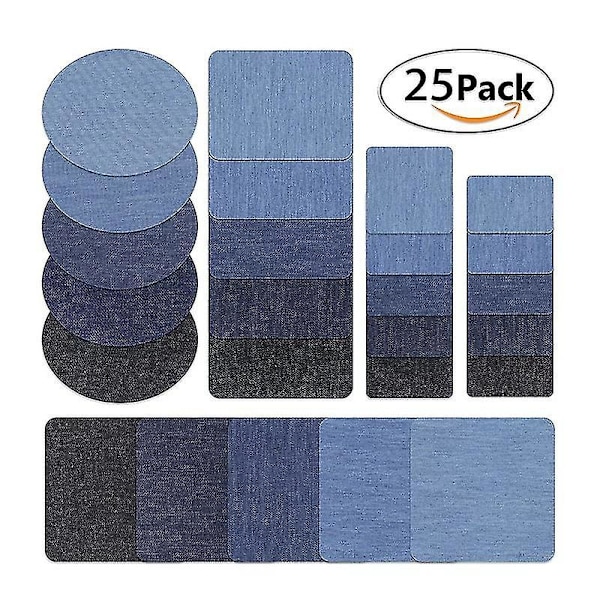 25 stk Denim Patches, 5 Farver Stryge-på Patches (5 Størrelser) -mxbc
