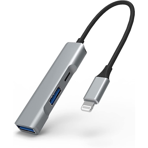 3-in-1 Lightning - USB OTG -hubi 2 USB 3.0 -portilla ja pikalatausportilla iPhone/iPadille