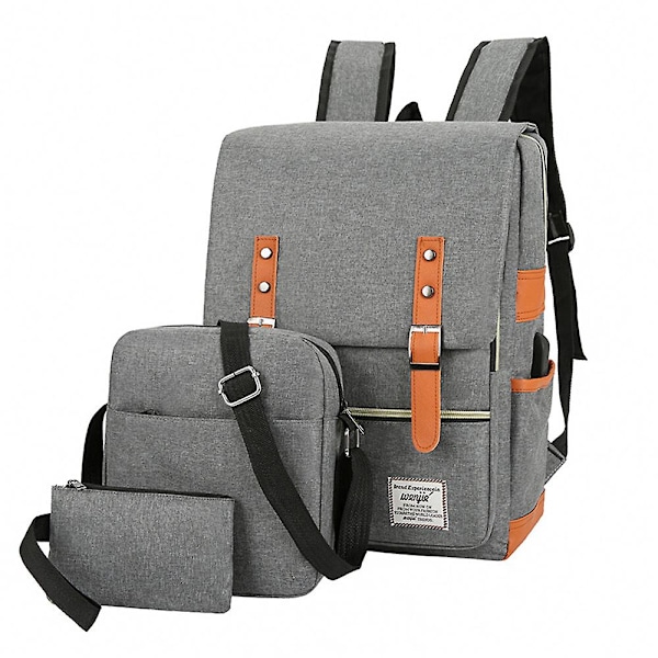 3pcs/set Backpack Messenger Bag Purse Wallet, Large Capacity Laptop Usb Port Rucksack Travel Bag Set