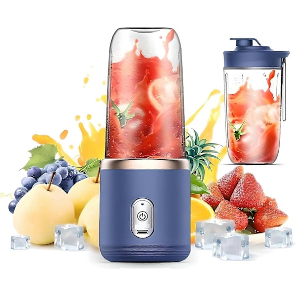 Portable Blender 14 oz for Juice and Smoothies with 6 Blades, USB Rechargeable Fusion Blender, BPA Free and Eco-Friendly Materials