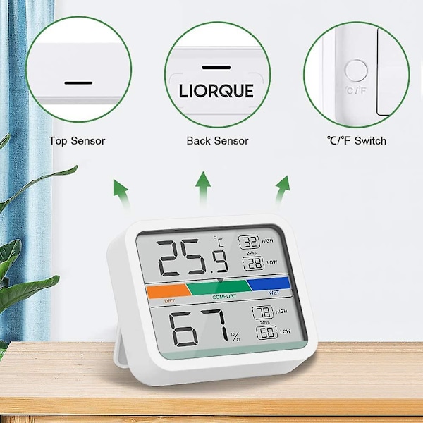 Mini Innendørs Termometer Digital Hygrometer Temperatur- og Fuktighetsmåler med  /  Konvertering av Maksimum (Hvit)