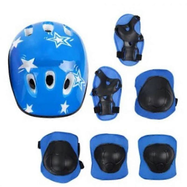 7 delar Hjälm Knä Armbåge Knäskydd Plast Svamp Barn Barn Roller Skating Hjälm Handled blue