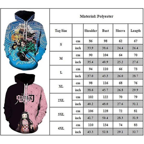 Demon Slayer Anime Unisex Hoodie Tanjirou Nezuko 3D Print Hoodies Topper Langærmet Trøje 2xl