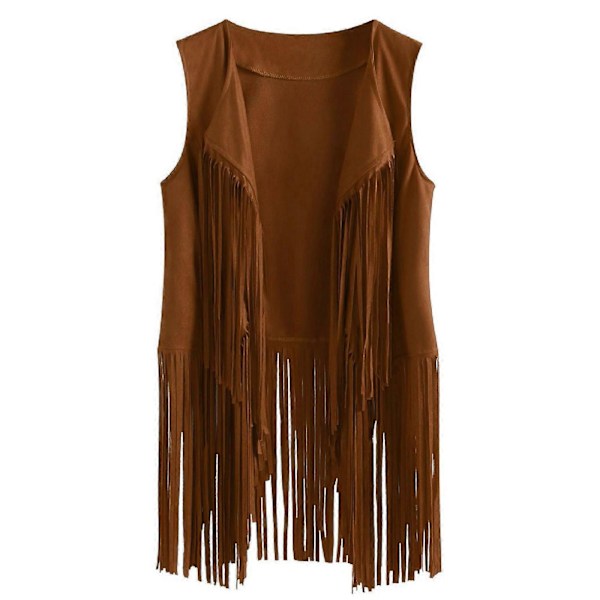 Dame Vinter Suede Etnisk Ærmeløs Tassel Fringe Vest Cardigan 240206 khaki l