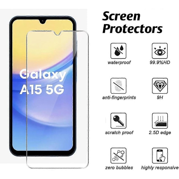 TPU-telefondeksel for Samsung Galaxy A55 5G + 2 stk. 2.5D buede herdet glass skjermbeskyttere