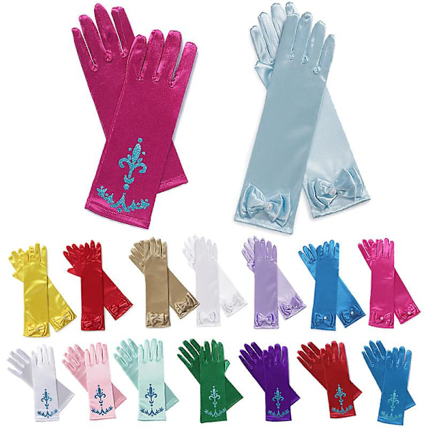 Girls Princess Cosplay Gloves Elsa Anna Dress Up Accessories Printing Bow Lace Mitten Kids Fairy Role Playing Supply