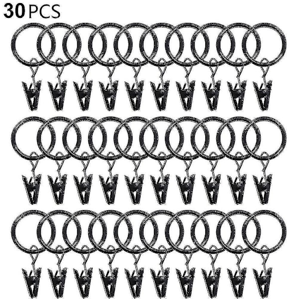 30 Pcs Curtain Rings With Clips, Strong Drapery Clips Hooks On Tension