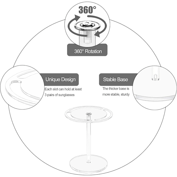 1/2 stk Solbriller Holder Stativ, Solbrille Opbevaring Stativ 360 Grader Roterende Briller Display Akryl Solbriller Holder Organizer transparemt