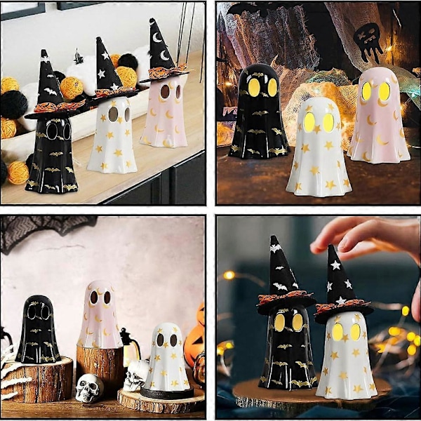 Lysende Spøkelses Harpiksdekor - Halloween Hekshatt Spøkelsesdekorasjon, Harpiks Håndverk Figurer Hjemmedekor white