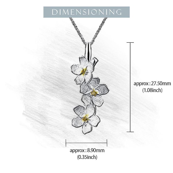 Ekte 925 Sterling Sølv Lang Elegant Forglemmegei Blomst Vedheng Mote Smykker Kjeder og Halskjede for Kvinner Gave silver only pendant