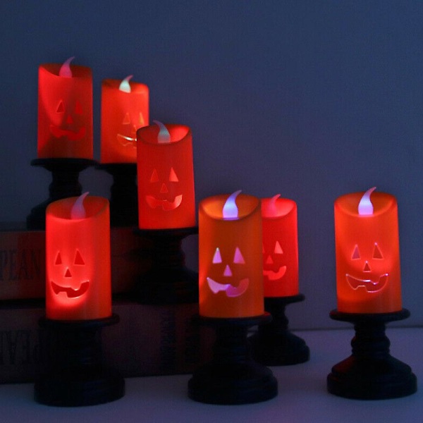 Halloween-gresskar LED-lyslampe Flammeløs Stearinlys Lysestake Dekor