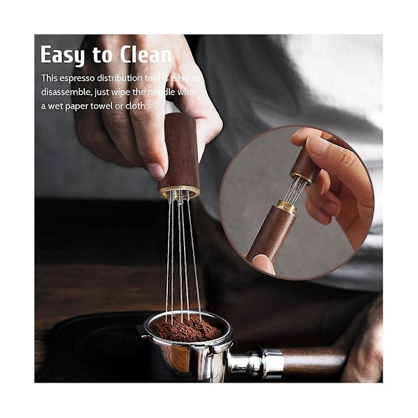 Espressokaffeomrörare, 8 nålar espressokaffeomrörare med handtag i naturligt trä, espressotibehör