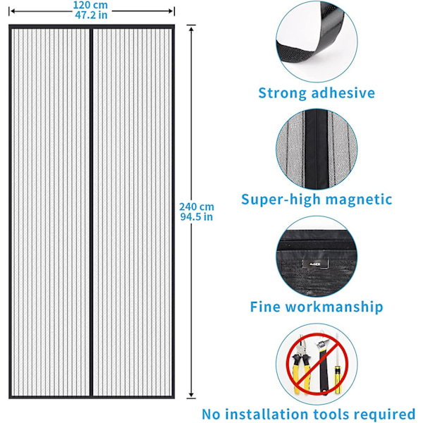 4UMOR Myggnett Magnetisk Dør Magnetisk Myggnett Dørgardin Anti Flue Myggnett Dørvindu Anti Insekt med Selvlukkende Meget Fin Masket Adh