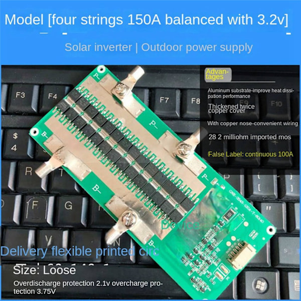 4S 12V LiFePO4 Batteri Beskyttelseskort Med Afbalanceret Opladning 150A Kontinuerlig 100A Strøm Bærbar Bilstart Udligning