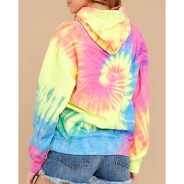 Kvinnor Hoodie Sweatshirt Tie Dye Pullover Långärmad Lös Dragsko Topp Med Fickor