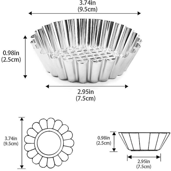 20-pack Cupcake-form, 3,7-tums rostfritt stål minipie pajform cupcake kakform muffinsform bakverktyg