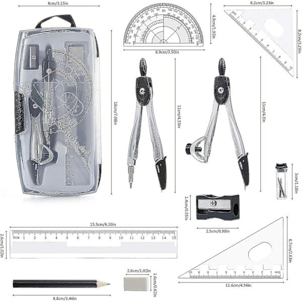 10-delad passare för geometrimatematik, geometrikit, passare för skola och kontor