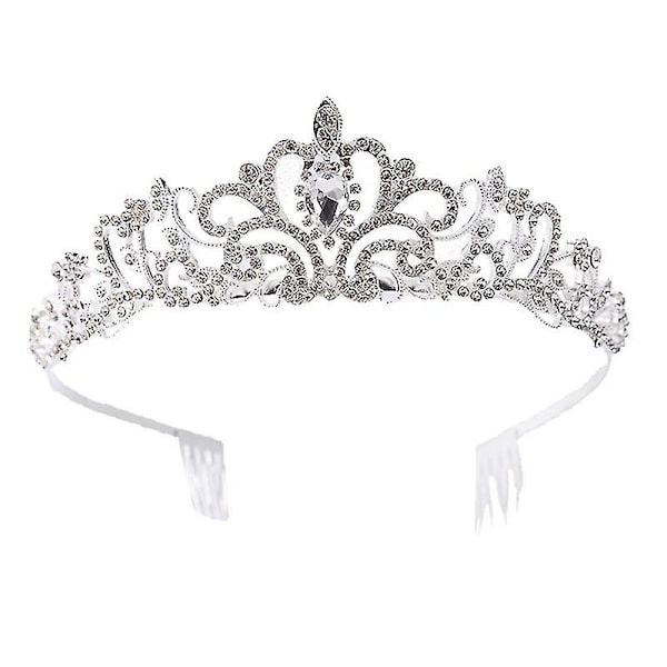 Bryllupskrystal Krone Hårbånd Rhinestone Tiara Krone Hårbånd med Kam (sølv) 01