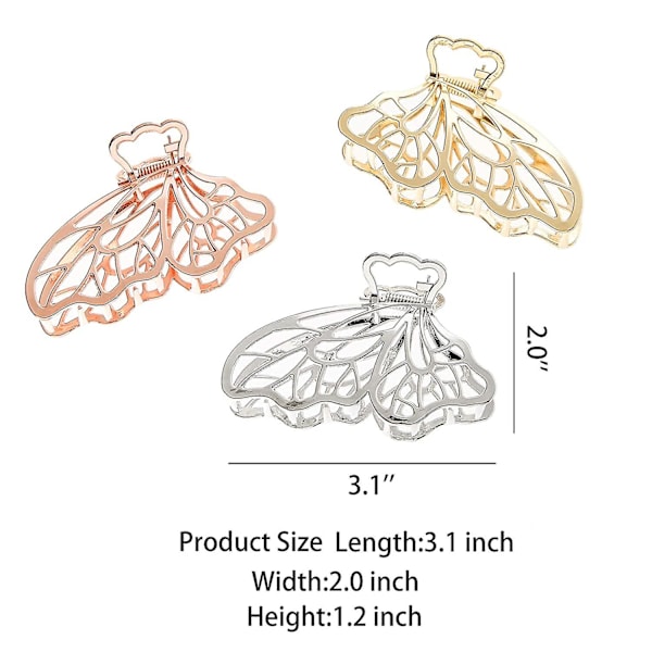 Butterfly Metal Hair Clips For Women Rose Gold Silver Shiny Hairpin Styling Accessories For Thick Hair Non-slip Hair Claw Clips 3 Pcs (rose Gold + Sil