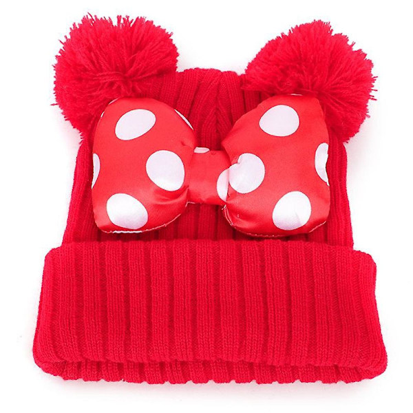 Søt Tegneserie Minnie Mouse Sløyfe-Pompom Beanie Hat Vinter Jenter Barn Strikket Hodeskallehette