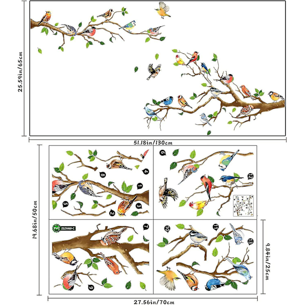 Pt Fugl På Tre Grein Veggklistremerke, Avtakbar Akvarell Blomst Kolibrier Sommerfugl Dekal Dekor, Diy Kunst Veggmalerier Papir For Barnehage Soverom Stue R
