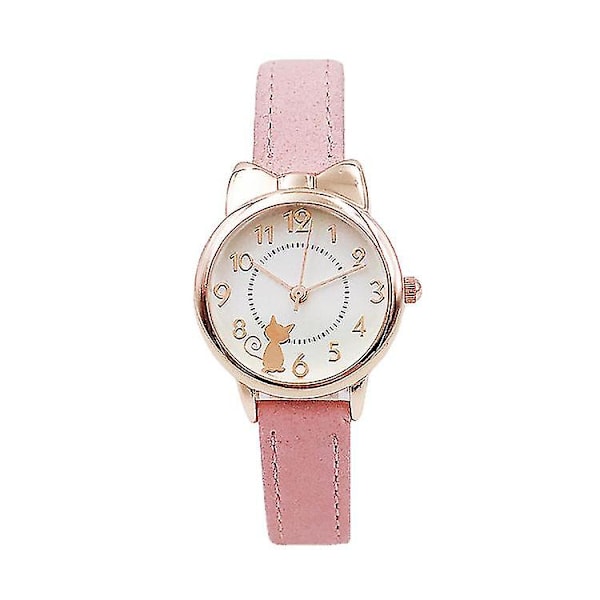 Children Watches Cute Cat Design Quartz Wrist Watches Leather Strap Analog Quartz Wrist Watch For Girls Students