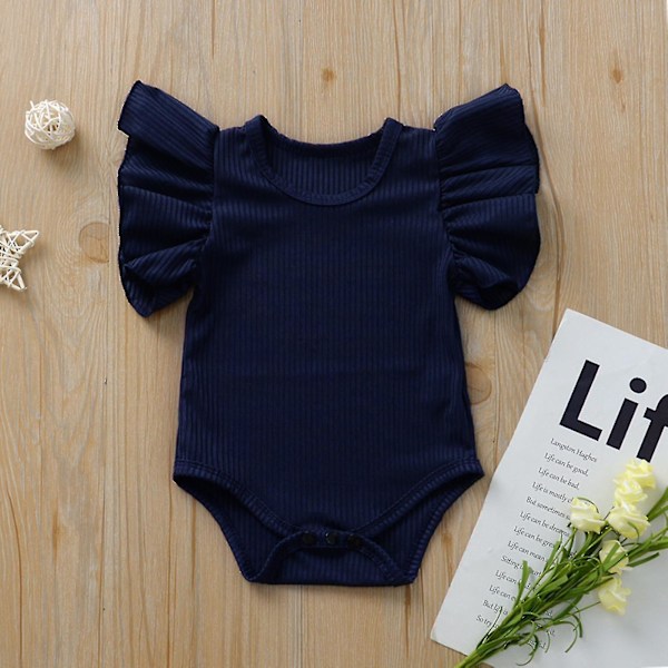 Nyfödd Romper Kläder Set Baby Flicka Bomull Kortärmad Barn Spädbarn Bodysuit blue 70